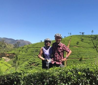 Barbara & Spencer Cycling on the  tour with redspokes
